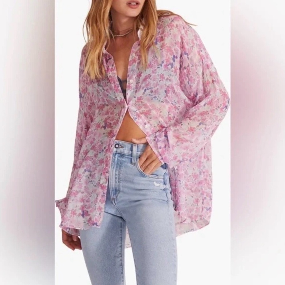 Favorite Daughter Multicolored Floral Pattern Button up Long Sleeve Blouse SizeM